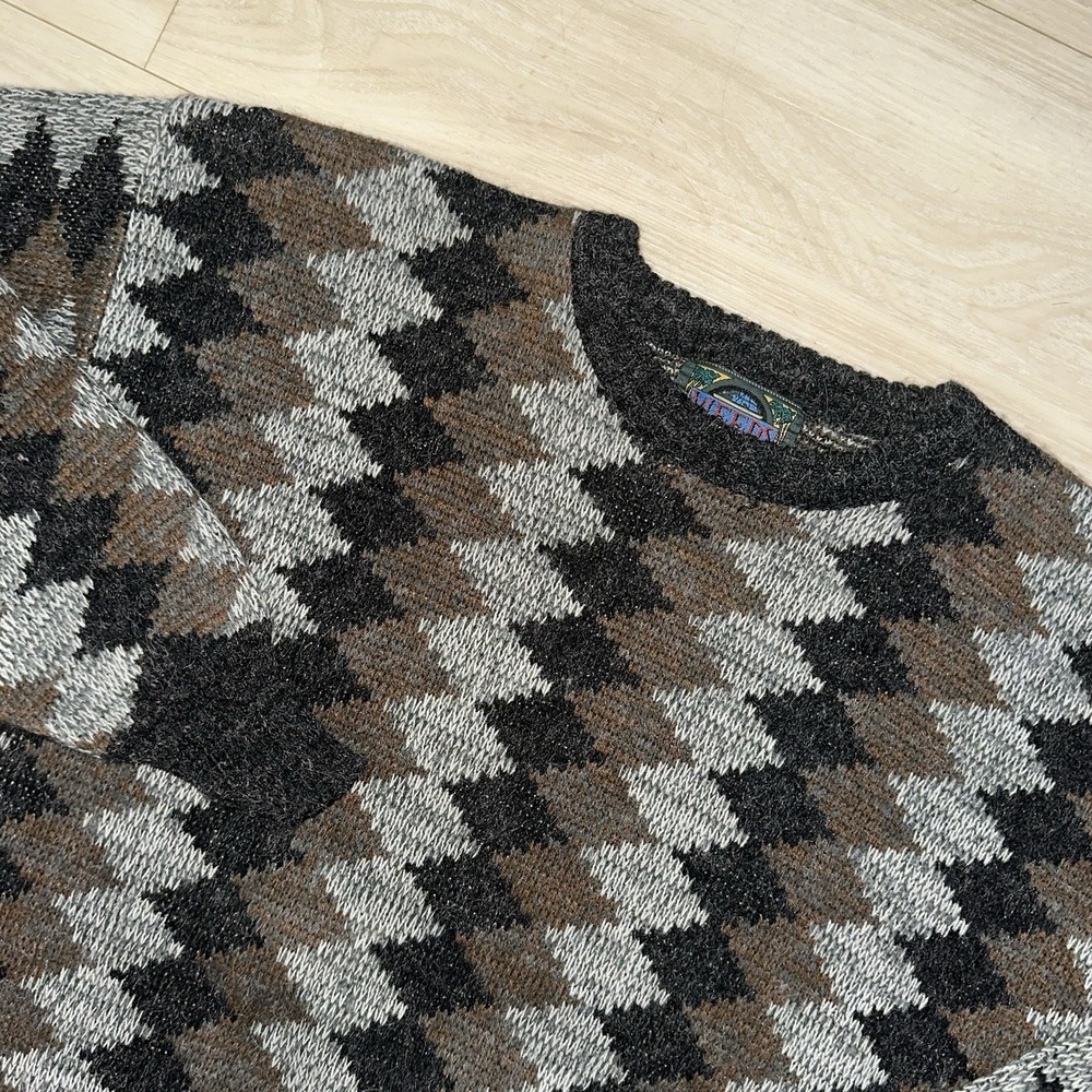 Vintage WEEDS Sweater Women Large Brown Argyle Knit Pullover Nylon Acrylic Blend